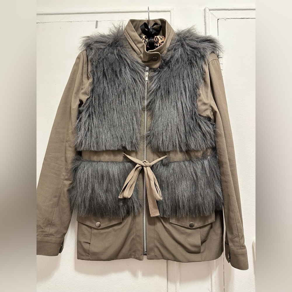 Loeffler Randall Cargo Utility Barn Faux Fur Coat Jacket Size Small
